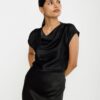 Cowl-neck Satin Blouse - Black