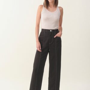 High-waist Linen Wide Pant - Black