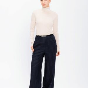 High-waist Wool Wide Trouser - Navy Pinstripe